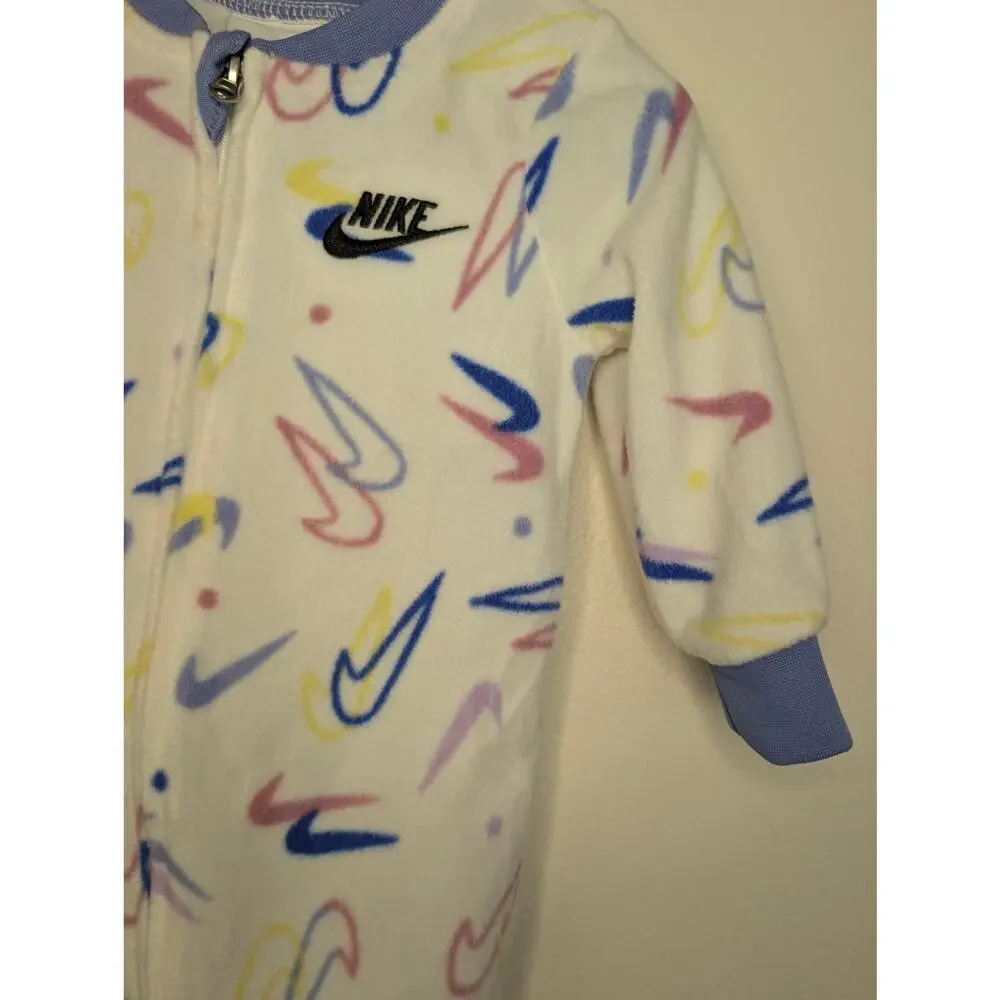 Nike Girls Infant Sleepwear, Nike Check Logo Fleece Sleeper, Sz 9 mos